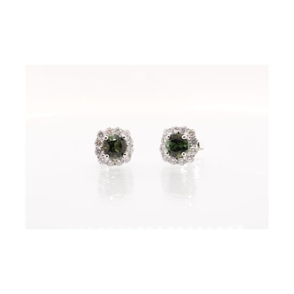 14K White Gold Green Tourmaline Diamond Halo Earrings Skaneateles Jewelry Skaneateles, NY