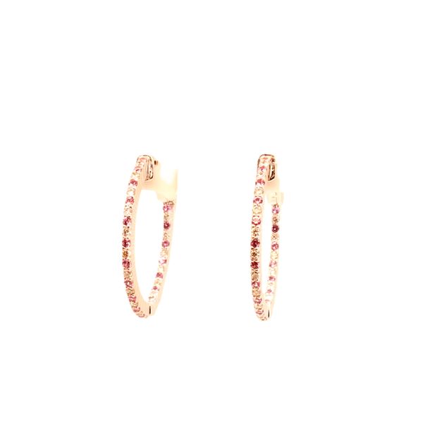 14K WG .72cttw Pink Sapphire and Diamond Hoop Earrings Image 2 Skaneateles Jewelry Skaneateles, NY