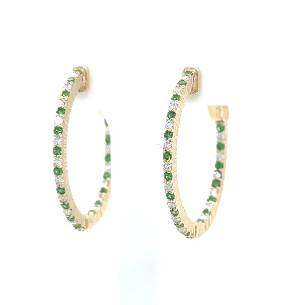 14K YG.69cttw Tsavorite and Diamond Hoop Earrings Image 2 Skaneateles Jewelry Skaneateles, NY