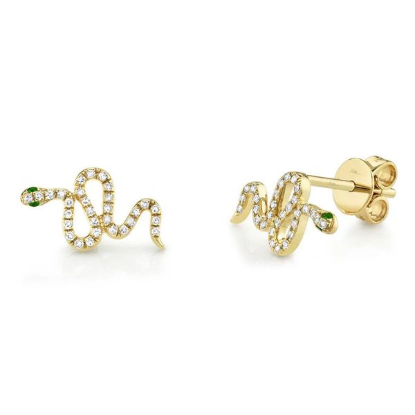 14K YG 'Kate' Collection 0.13ct TW Diamond & 0.02ct Green Garnet Snake Stud Earrings Skaneateles Jewelry Skaneateles, NY