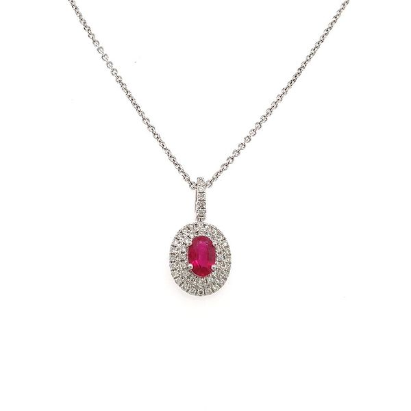 18KWG Oval Ruby and Diamond Pendant Skaneateles Jewelry Skaneateles, NY