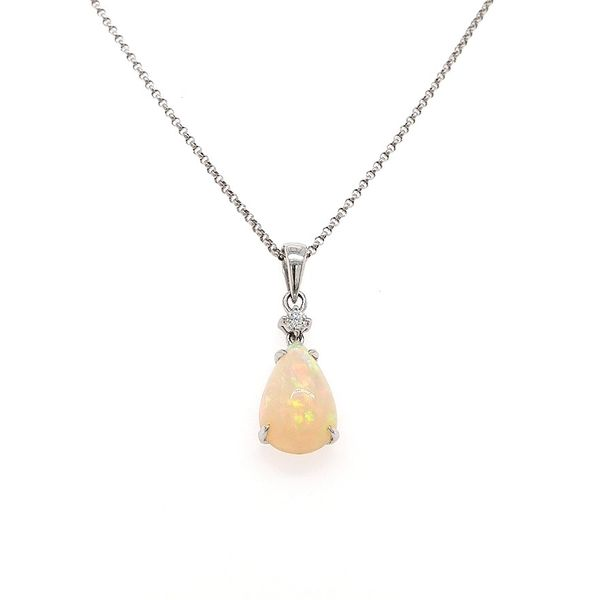 18KWG 1.96 TW Opal and Diamond Pendant with chain Skaneateles Jewelry Skaneateles, NY