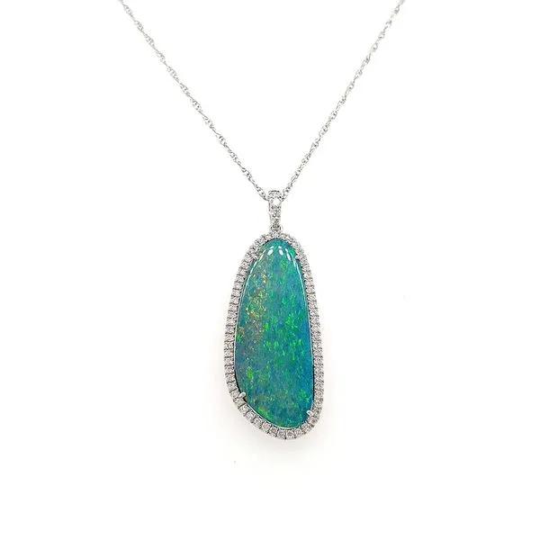 14KW Next Generation Opal and Diamond pendant on chain Skaneateles Jewelry Skaneateles, NY