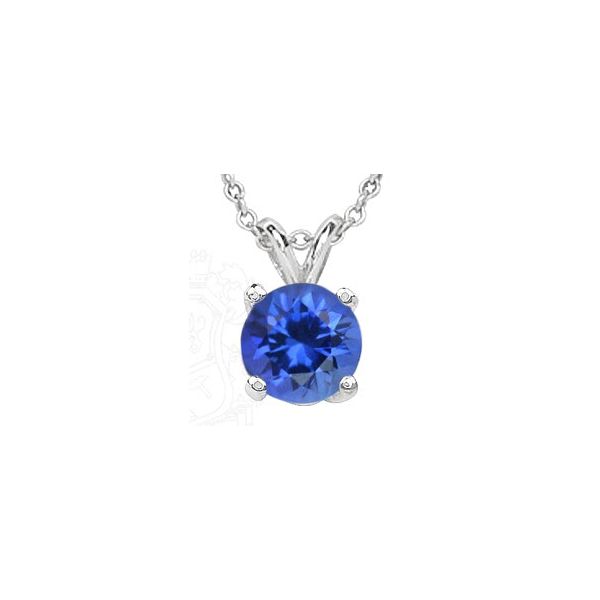 14KW Next Generation  Round Blue Sapphire Pendant with chain Skaneateles Jewelry Skaneateles, NY