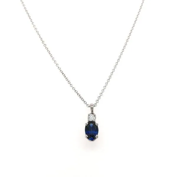 14KW Next Generation Oval Blue Sapphire and Diamond pendant with chain Skaneateles Jewelry Skaneateles, NY