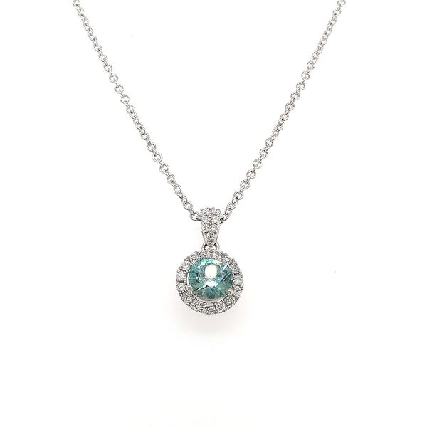 14KW Next Generation Blue Zircon and Diamond Pendant with chain Skaneateles Jewelry Skaneateles, NY