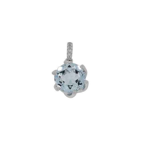 14KW Blue Topaz and Diamond Pendant with chain Skaneateles Jewelry Skaneateles, NY