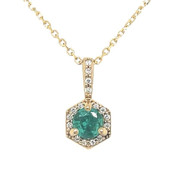 Emerald & Diamond Hexagonal Halo Pendant Skaneateles Jewelry Skaneateles, NY