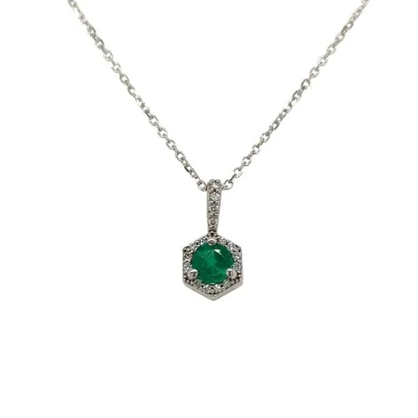 Emerald & Diamond Hexagonal Halo Pendan Skaneateles Jewelry Skaneateles, NY