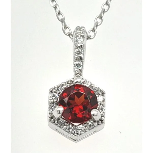 14K WG Ladies 0.36ct TGW Hexagonal Red Garnet & Diamond Pendant w/Chain Skaneateles Jewelry Skaneateles, NY