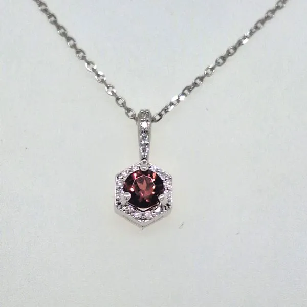 14K YG Hexagonal Red Garnet & Diamond Pendant Skaneateles Jewelry Skaneateles, NY