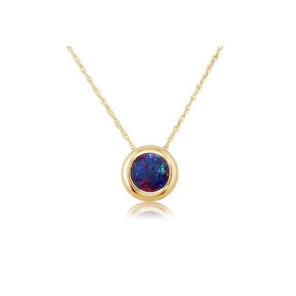 14K Yellow Gold 6mm Round 0.64ct Australian Opal Doublet Pendant with Chain Skaneateles Jewelry Skaneateles, NY