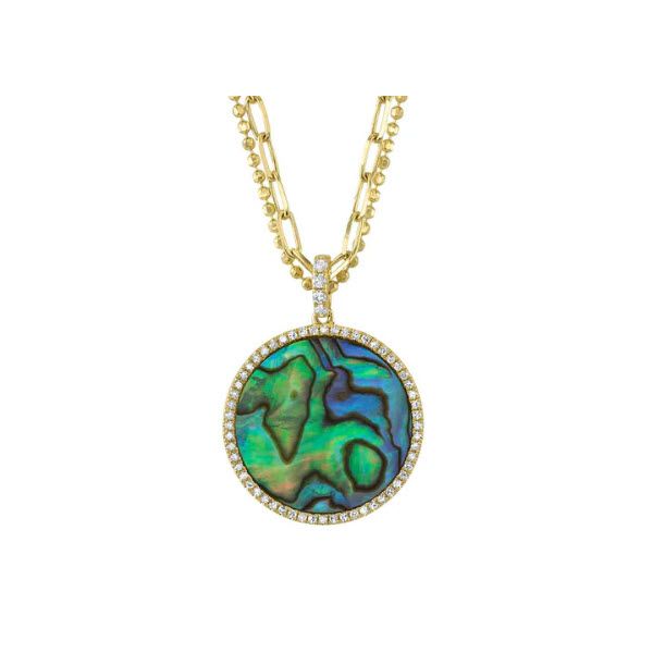 14K Yellow Gold Abalone Shell & Diamond Necklace Skaneateles Jewelry Skaneateles, NY