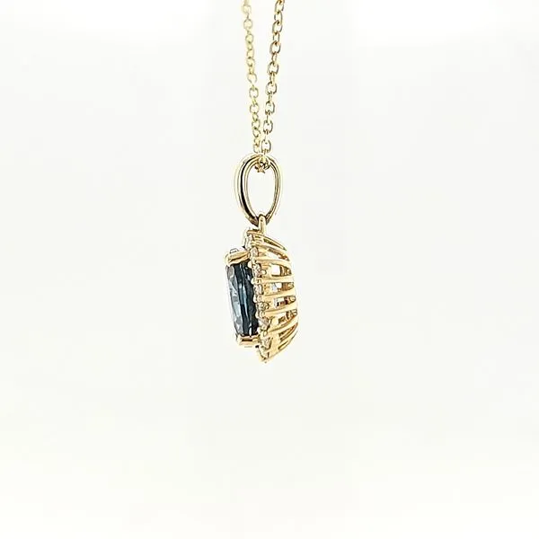 14K Yellow Gold Montana Sapphire & Diamond Halo Necklace Image 3 Skaneateles Jewelry Skaneateles, NY