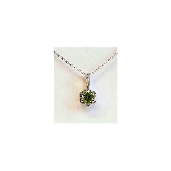 14K WG Hexagonal Peridot & Diamond Pendant Skaneateles Jewelry Skaneateles, NY