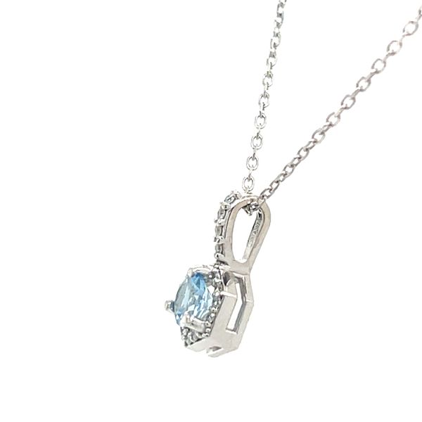 14K White Gold Aquamarine & Diamond Hexagon Halo Pendant Image 3 Skaneateles Jewelry Skaneateles, NY