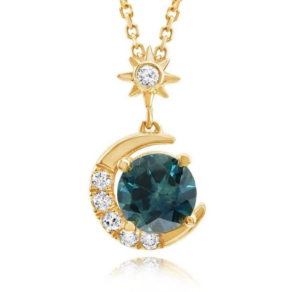 14K Yellow Gold Montana Sapphire/Diamond Moon Necklace Skaneateles Jewelry Skaneateles, NY