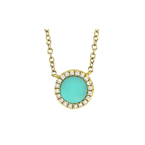 14K YG Ladies Graceful 'Our Signiture' Diamond & Turquoise Necklace Skaneateles Jewelry Skaneateles, NY