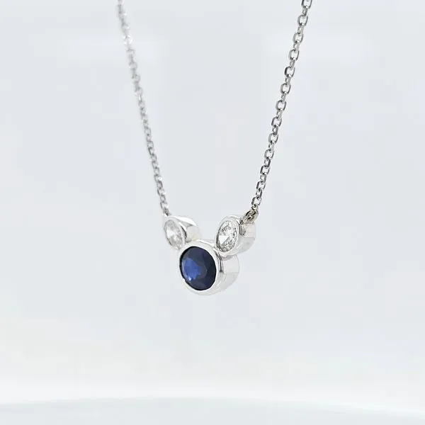 14K White Gold Bezel-Set Sapphire & Diamond Necklace Image 2 Skaneateles Jewelry Skaneateles, NY