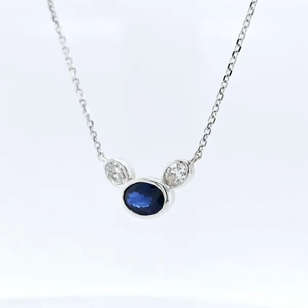 14K White Gold Bezel-Set Sapphire & Diamond Necklace Image 3 Skaneateles Jewelry Skaneateles, NY
