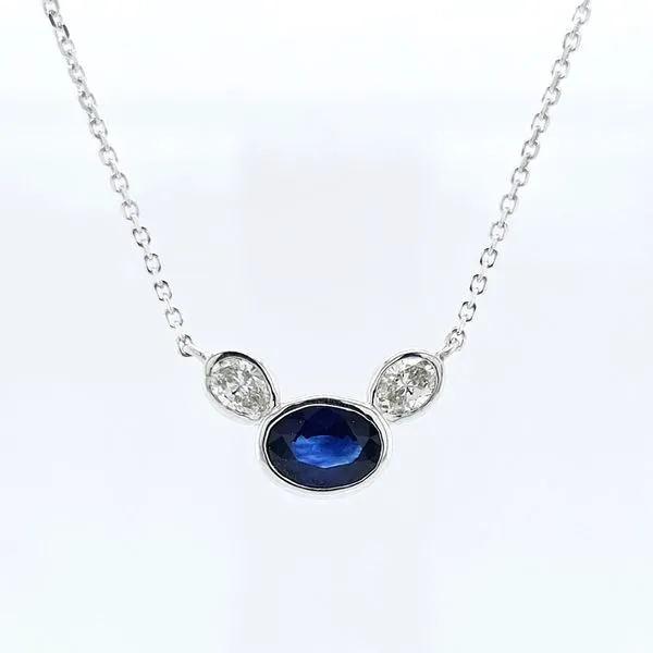 14K White Gold Bezel-Set Sapphire & Diamond Necklace Skaneateles Jewelry Skaneateles, NY