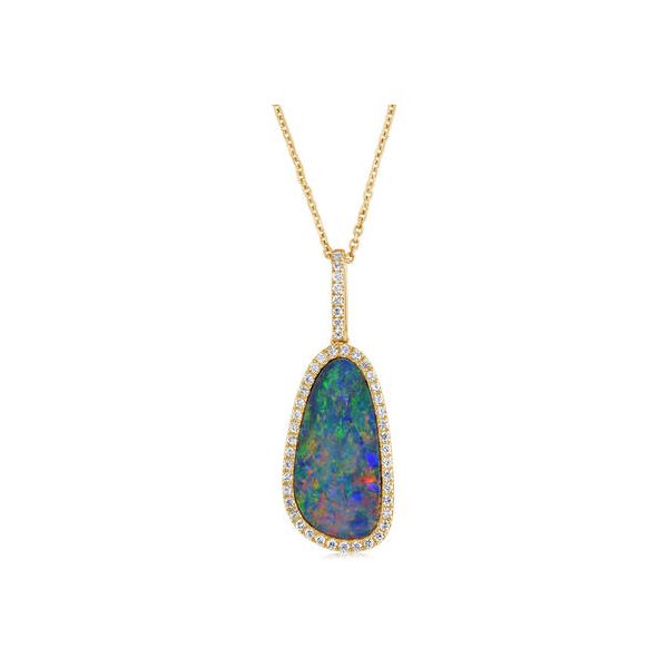 14K Yellow Gold 4.57ct TGW Australian Opal & Diamond Doublet Pendant Skaneateles Jewelry Skaneateles, NY