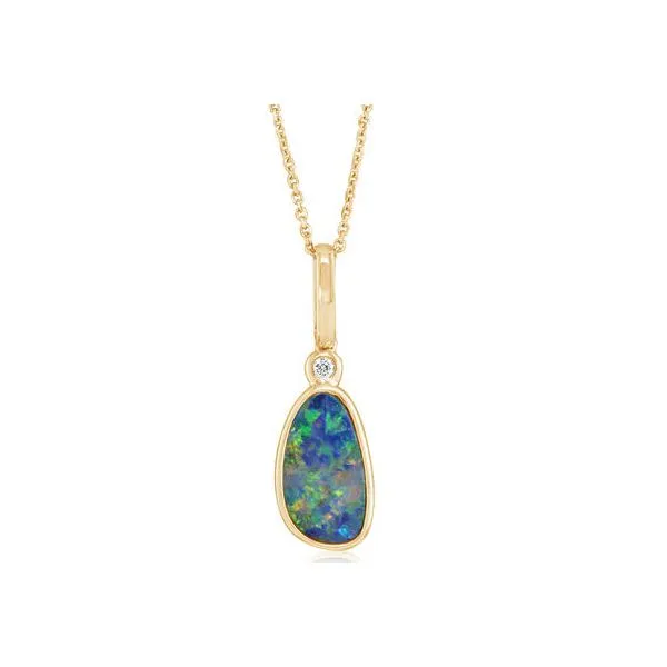 14K Yellow Gold Australian Opal Doublet/Diamond Pendant with Paperclip Bail Skaneateles Jewelry Skaneateles, NY