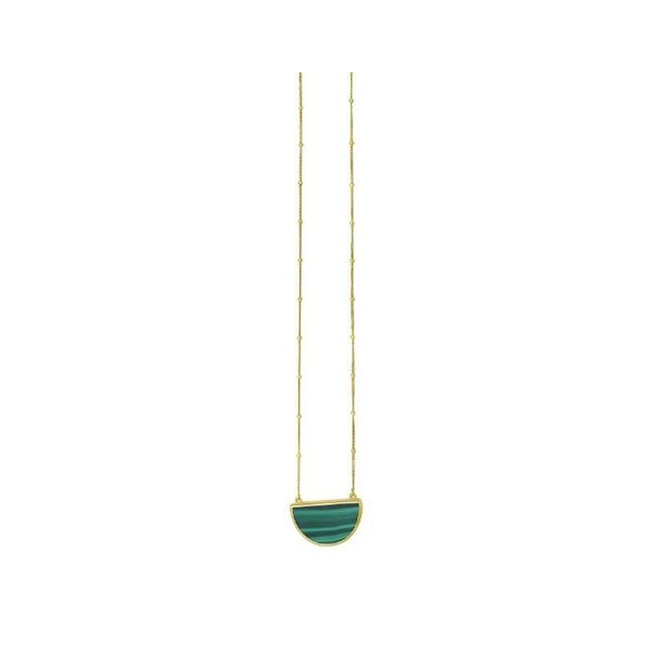 14K YG Ladies Malachite Geometric Half Moon Necklace-18