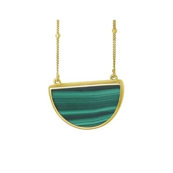 14K YG Ladies Malachite Geometric Half Moon Necklace-18