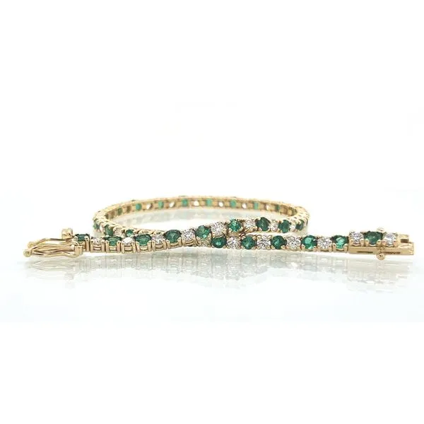 Yellow Gold Emerald & Diamond Line Bracelet Skaneateles Jewelry Skaneateles, NY