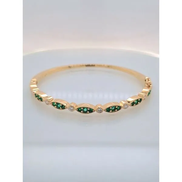 14K YG Emerald & Diamond Pattern Hinged Bangle Bracelet Skaneateles Jewelry Skaneateles, NY