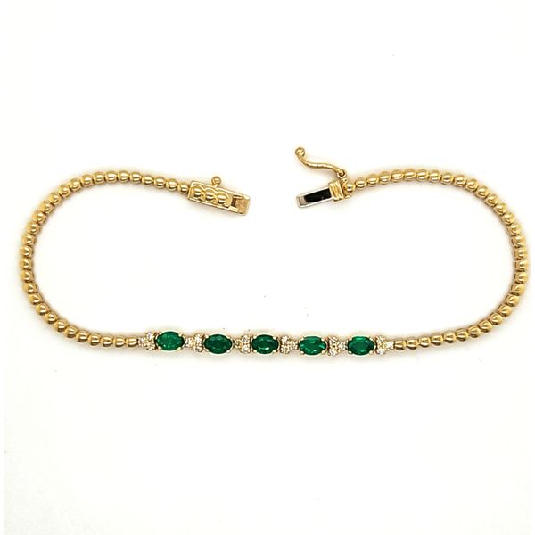 14K Yellow Gold Emerald & Diamond Line Bracelet Image 2 Skaneateles Jewelry Skaneateles, NY