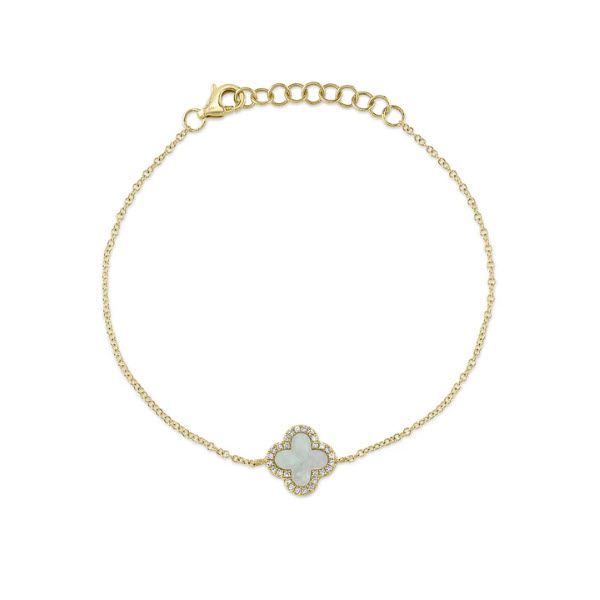 14K YG Ladies 0.07CT Diamond & 0.40CT Mother of Pearl Clover Bracelet Skaneateles Jewelry Skaneateles, NY