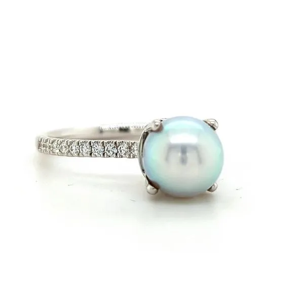 18K WG  7.5 mm Silver Akoya Pearl & Diamond Ring Skaneateles Jewelry Skaneateles, NY