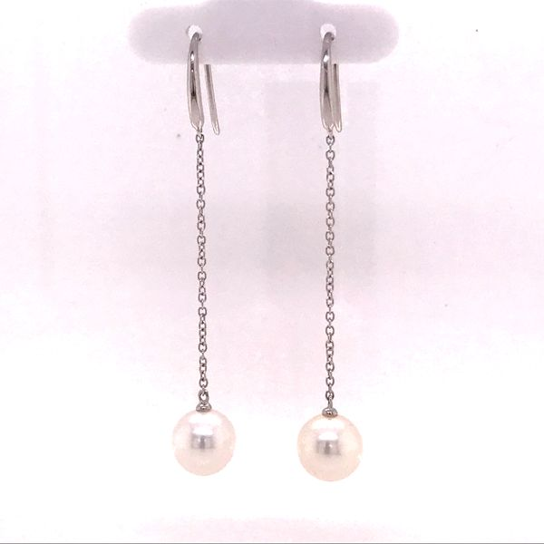 18K WG 8.5mm Akoya Cultured Pearl Dangles on Shephard Hooks Skaneateles Jewelry Skaneateles, NY