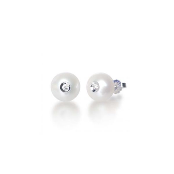 14K WG Ladies 0.08ct TW Galatea Diamond in White Pearl Earrings Skaneateles Jewelry Skaneateles, NY
