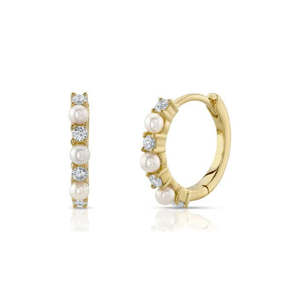 14K YG 0.14CT Diamond & Cultured Pearl Huggie Earring Skaneateles Jewelry Skaneateles, NY