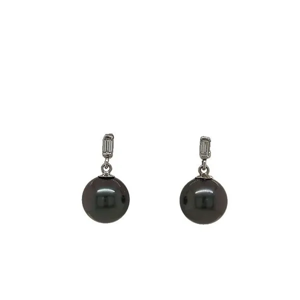 10mm Tahitian Pearl & Baguette Diamond Earrings Skaneateles Jewelry Skaneateles, NY