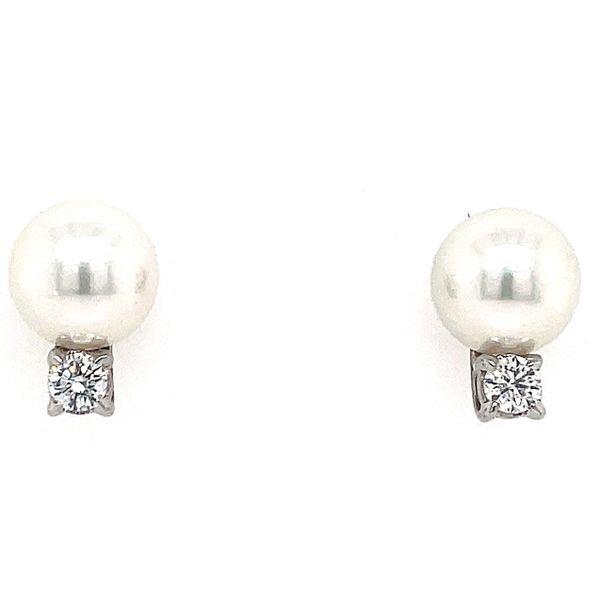 14K WG 7.8mm Akoya Pearl earrings with 0.20cttw Accent Diamonds Skaneateles Jewelry Skaneateles, NY