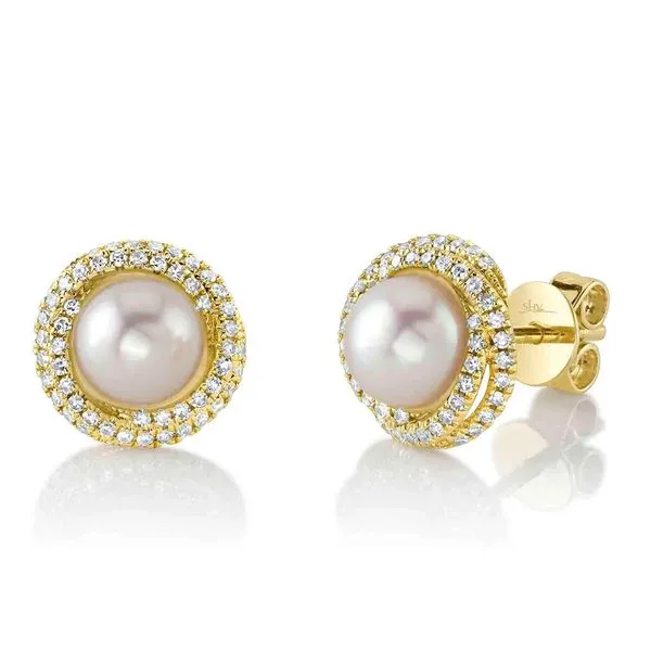 14K YG 0.26ct TW Our Signature Diamond & Cultured Pearl Stud Earring Skaneateles Jewelry Skaneateles, NY