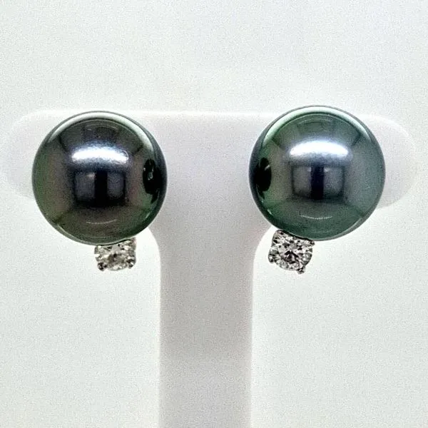 Diamond Accented Tahitian Black Pearl Studs Skaneateles Jewelry Skaneateles, NY