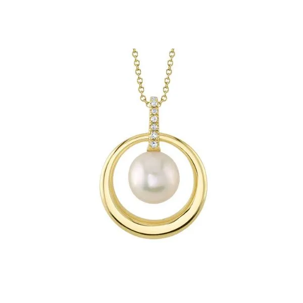 14K YG Ladies 'Our Signature' 0.03ct TW Diamond & Pearl Pendant w/Chain Skaneateles Jewelry Skaneateles, NY