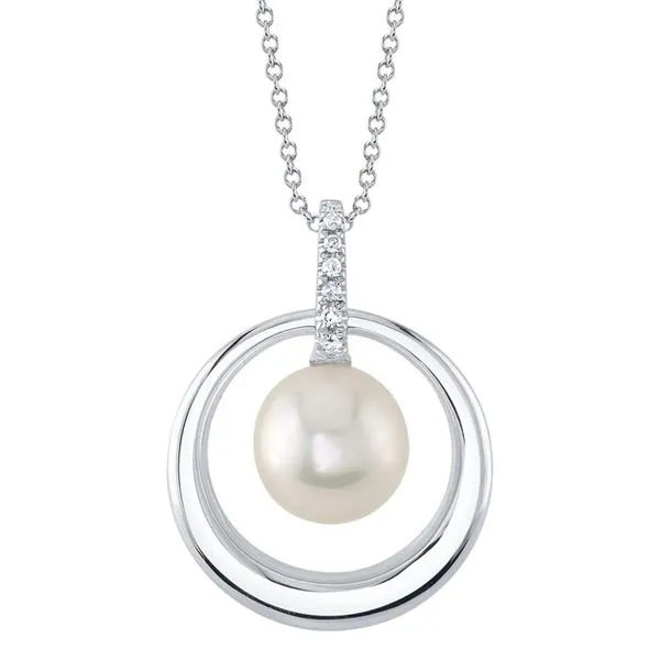 14K White Gold Pearl & Diamond Circle Pendant Skaneateles Jewelry Skaneateles, NY