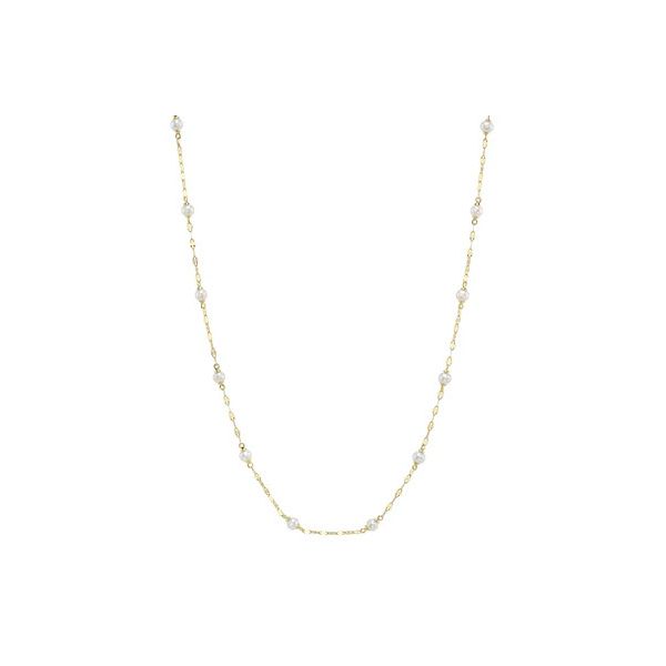 14K YG Skaneateles Signature Cultured Pearl Station Necklace w/Sparkle Chain Image 2 Skaneateles Jewelry Skaneateles, NY