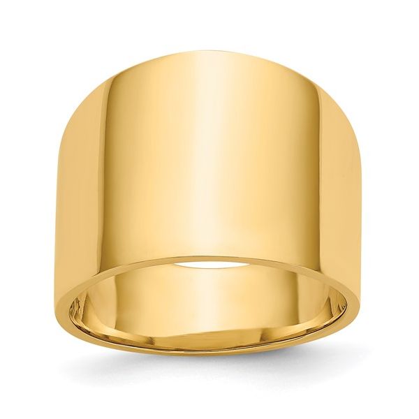 14K YG Skaneateles Signature 15mm Flattop Tapered Cigar Band Ring Skaneateles Jewelry Skaneateles, NY