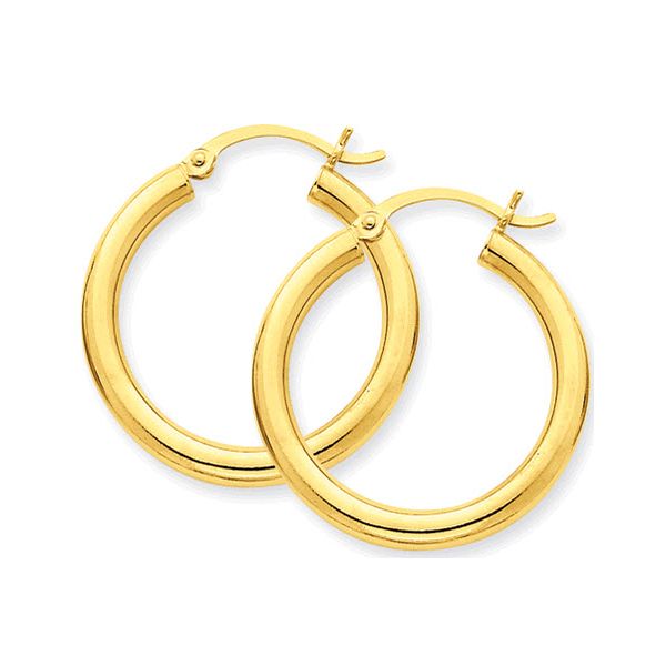 14K YG Ladies 3 mm Tube Hoop Earrings Skaneateles Jewelry Skaneateles, NY
