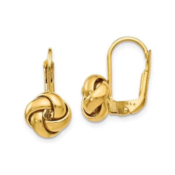 14K YG Ladies Leslies Polished Celtic Love Knot Leverback Earrings Skaneateles Jewelry Skaneateles, NY