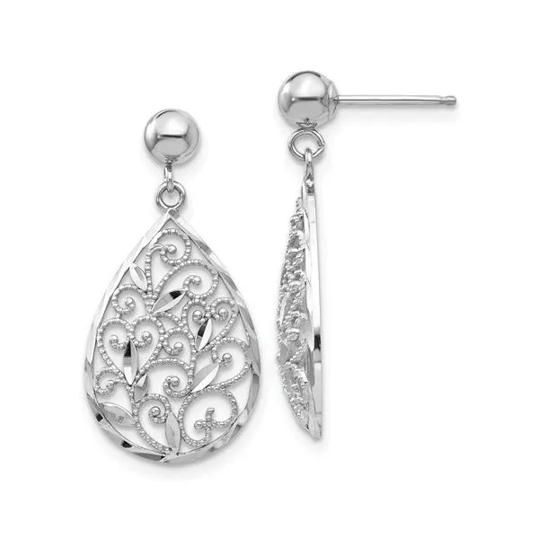 14K WG Filigree Teardrop Post Dangle Earrings Skaneateles Jewelry Skaneateles, NY