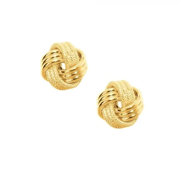 14K YG Ladies "Next Generation" Textured 3 Row Celtic Love-Knot Earrings Skaneateles Jewelry Skaneateles, NY