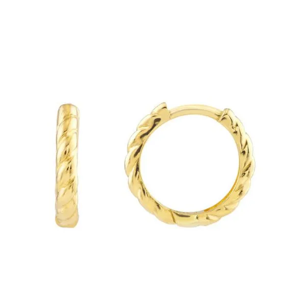 14K Yellow Gold Narrow Rope Design Hoop Earrings Skaneateles Jewelry Skaneateles, NY